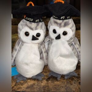 🦉 Ty Beanie Baby “Wiser” Owl Set (2) • Class of ’99 • Graduation Plush • 1999